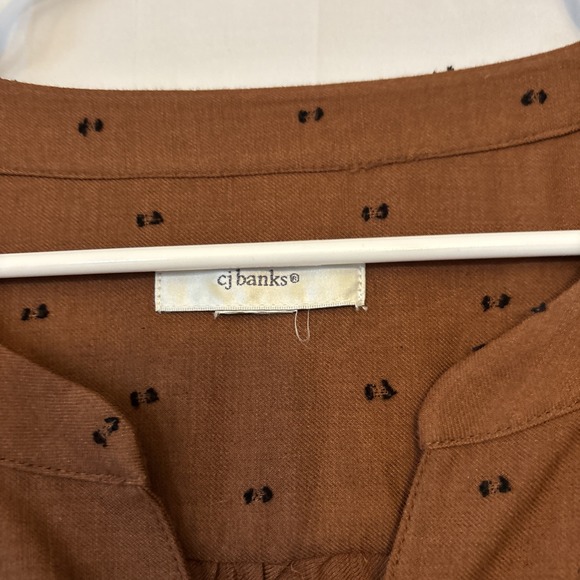 CJ Banks Blouse Women 2X Brown Textured Roll-Tab Long Sleeve Pockets Lightweight - Picture 2 of 6